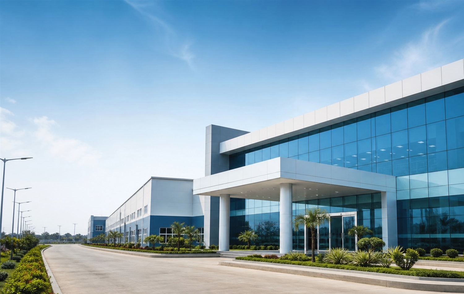 HD pharmaceutical factory exterior